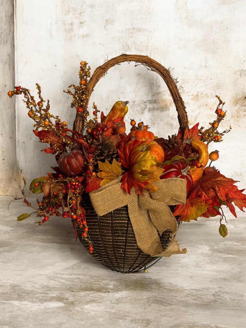 Autumn Harvest Decorative Basket Wreath NWT